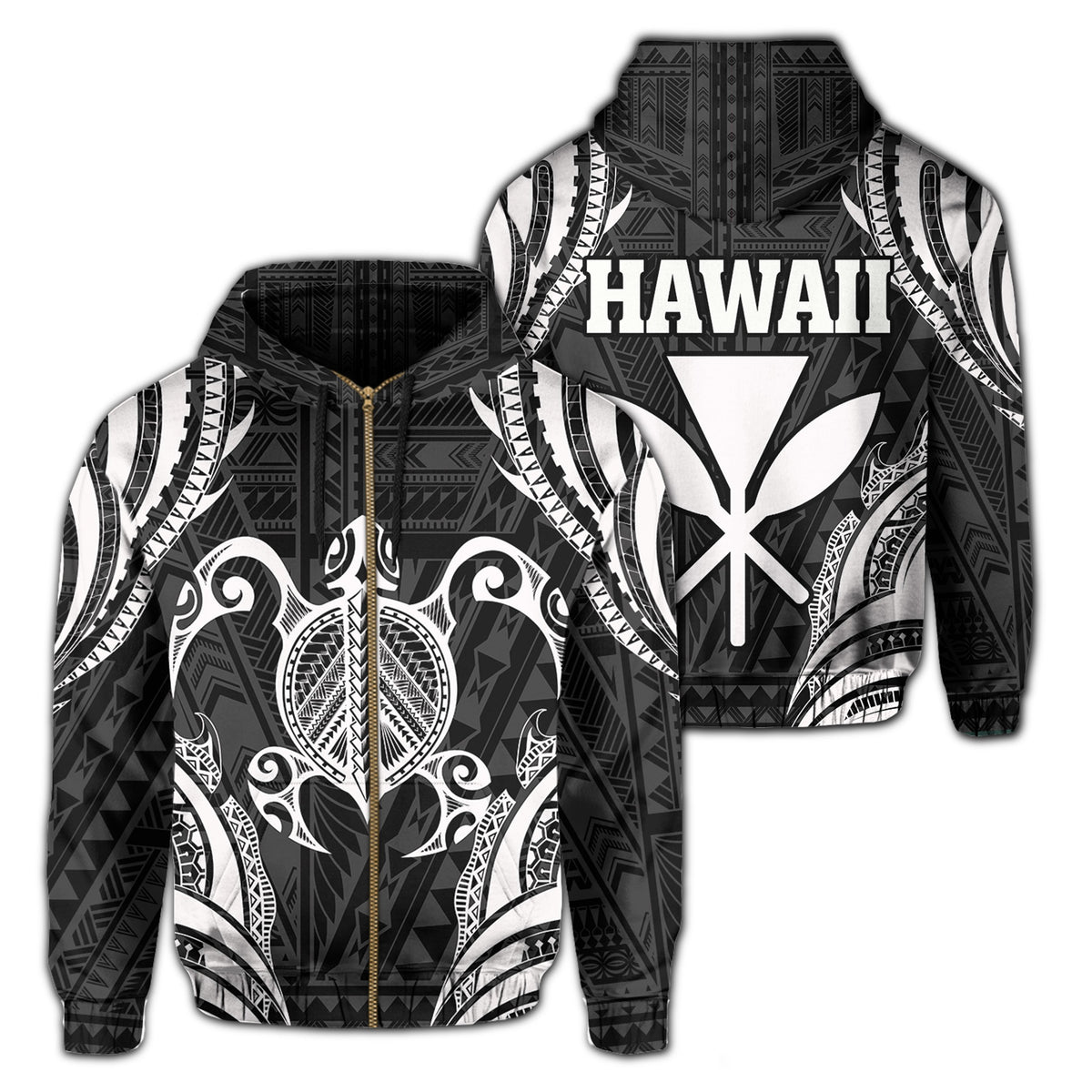 Polynesian Turtle Kanaka Maoli Hawaii Zip Hoodie White Unisex White - Polynesian Pride