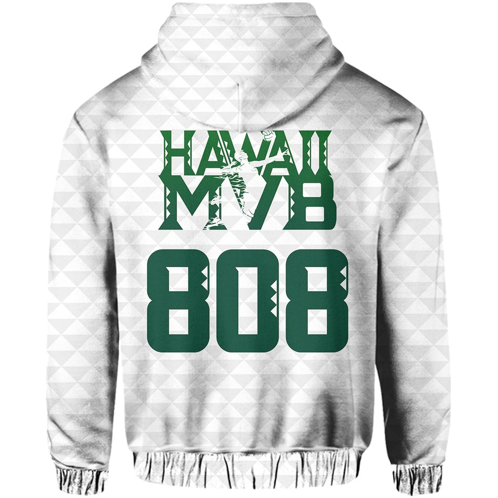 Volleyball Sport Kakau Hawaii zip Hoodie White - Polynesian Pride