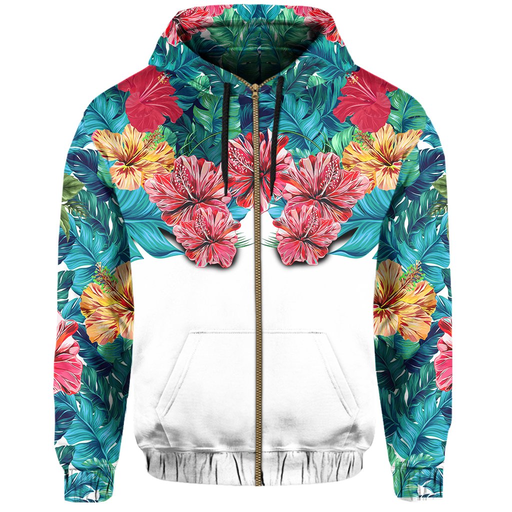 Tropical Hibiscus Hawaii Zip Hoodie White - Polynesian Pride