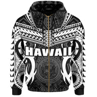Hawaii Polynesian Tribal Coat of Arms Zipper Hoodie White Mark Style - Polynesian Pride