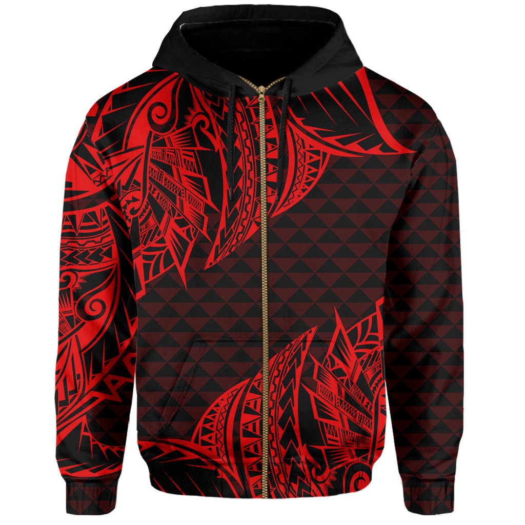 Hawaii Maka Polynesian Zip Hoodie Marcus Style Red - Polynesian Pride
