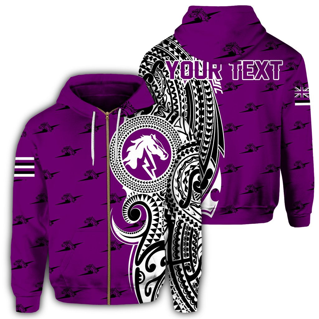 Custom Hawaii Hoodie Pearl City High Tribal Kakau Zip Hoodie Unisex Purple - Polynesian Pride