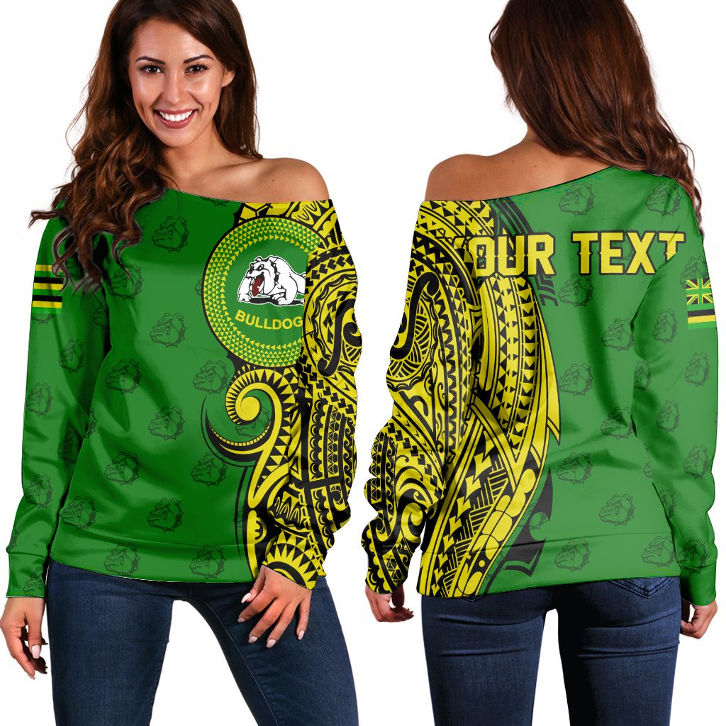 (Personalised) Hawaii - Kaimuki High Tribal Kakau Women's Off Shoulder Sweatshirt AH Green - Polynesian Pride