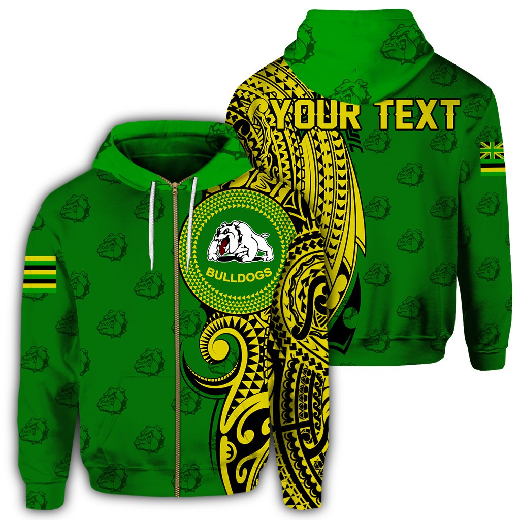 Custom Hawaii Hoodie Kaimuki High Tribal Kakau Zip Hoodie Unisex Green - Polynesian Pride