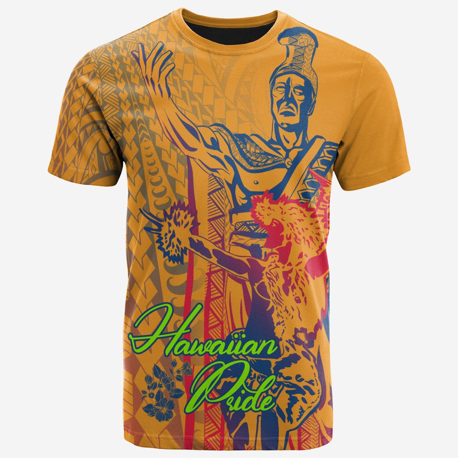 Hawaii T Shirt King of Hawaii With Hawaiian Girls Unisex Yellow - Polynesian Pride