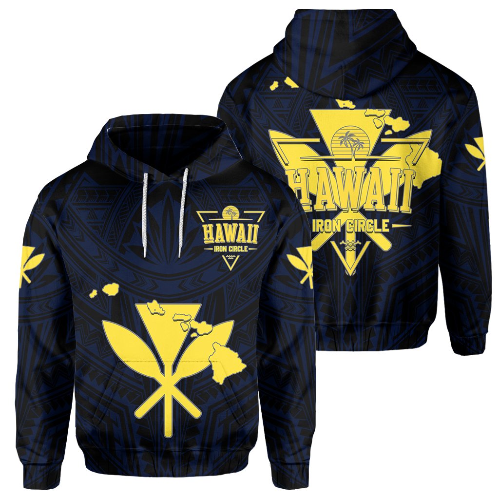 Kanaka Map Polynesian Hoodie Blue Heart Blue and Gold Unisex Black - Polynesian Pride