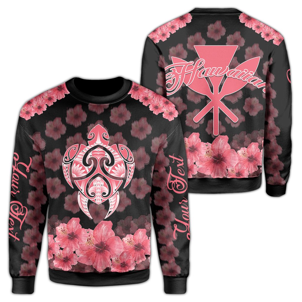 (Personalized) Kanaka Turtle Hibiscus Sweatshirt - Black Pink - AH Unisex Black - Polynesian Pride