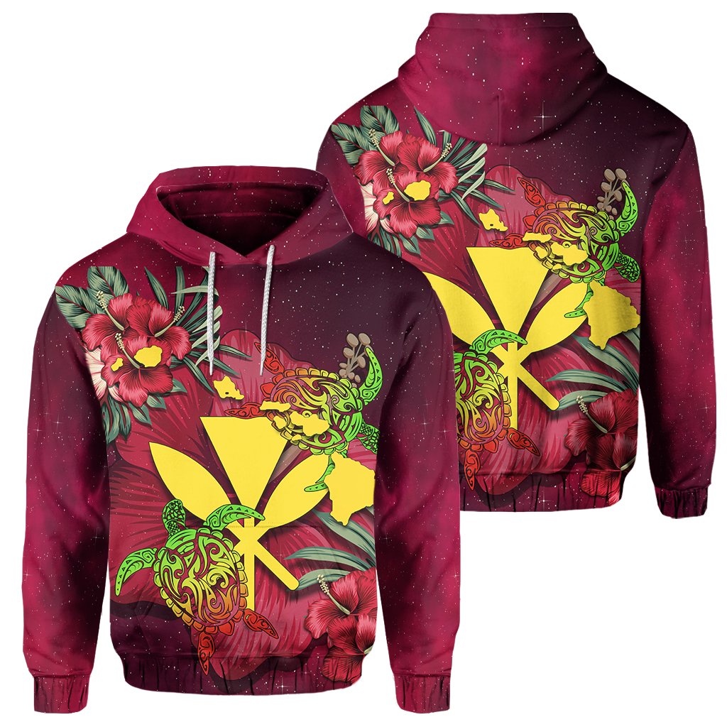 Kanaka Map Turtle Hibiscus Hoodie Red Velvet AH Unisex Red - Polynesian Pride