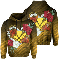 Kanaka Manta Ray Plumeria Heart Polynesian Hoodie Sea Flower Unisex Black - Polynesian Pride
