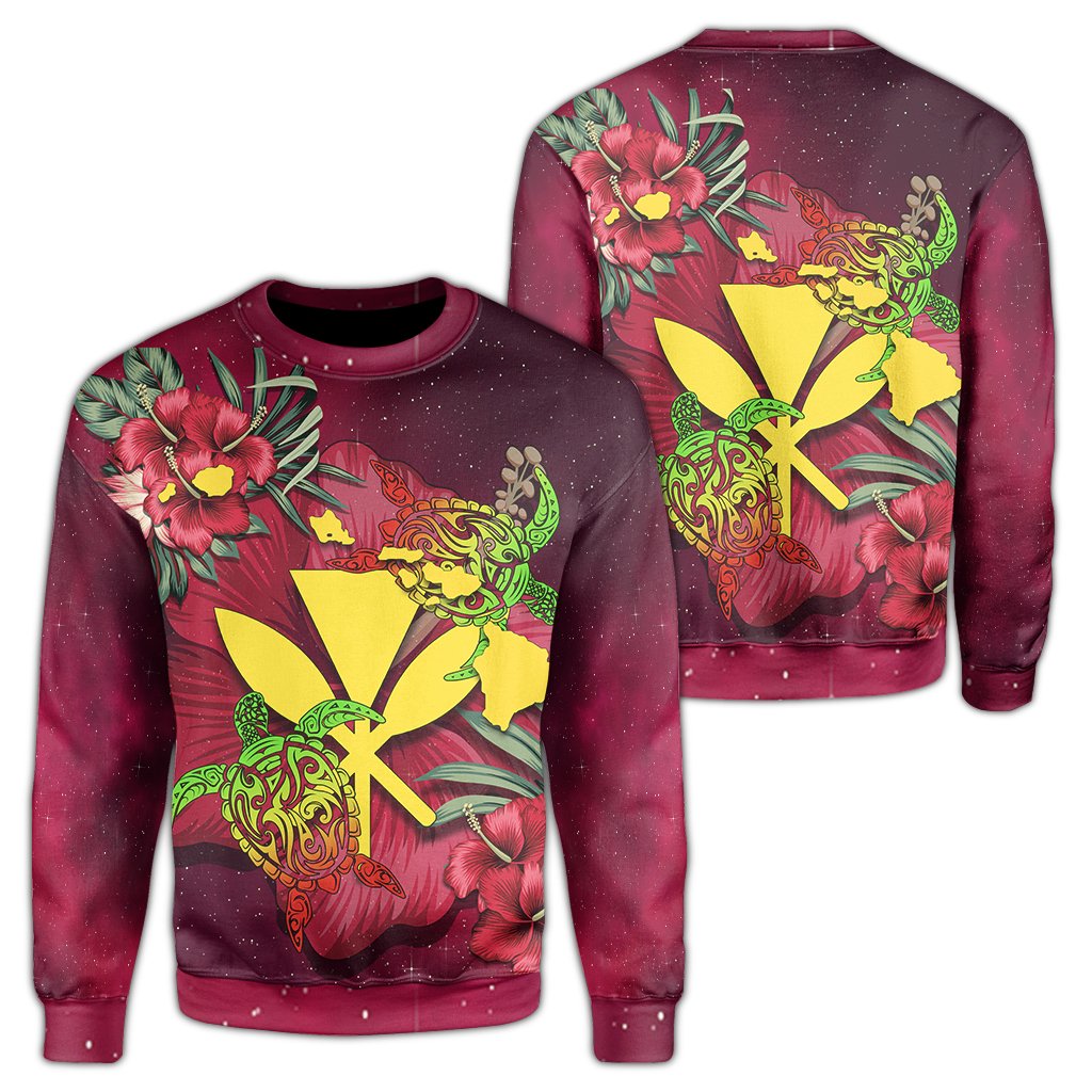 Kanaka Map Turtle Hibiscus Sweatshirt - Red Velvet - AH Unisex Red - Polynesian Pride