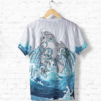 Maori Manaia The Blue Sea T Shirt, White - Polynesian Pride