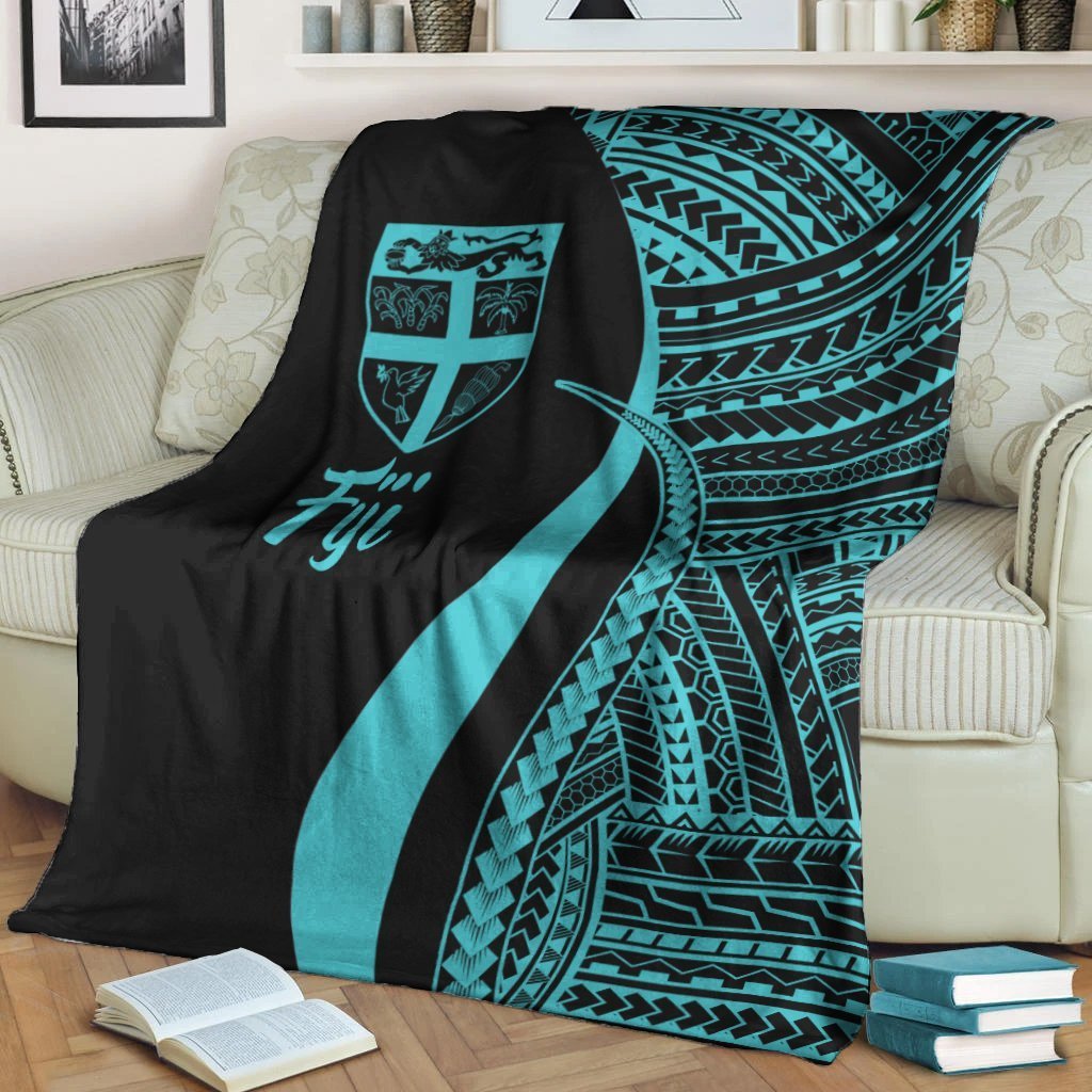Fiji Premium Blanket - Turquoise Polynesian Tentacle Tribal Pattern - Polynesian Pride