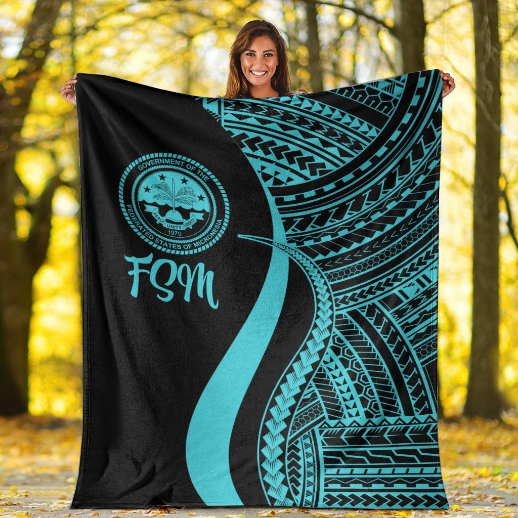 Federated States of Micronesia Premium Blanket - Turquoise Polynesian Tentacle Tribal Pattern - Polynesian Pride