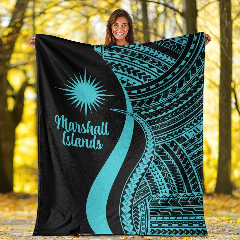 Marshall Islands Premium Blanket - Turquoise Polynesian Tentacle Tribal Pattern - Polynesian Pride
