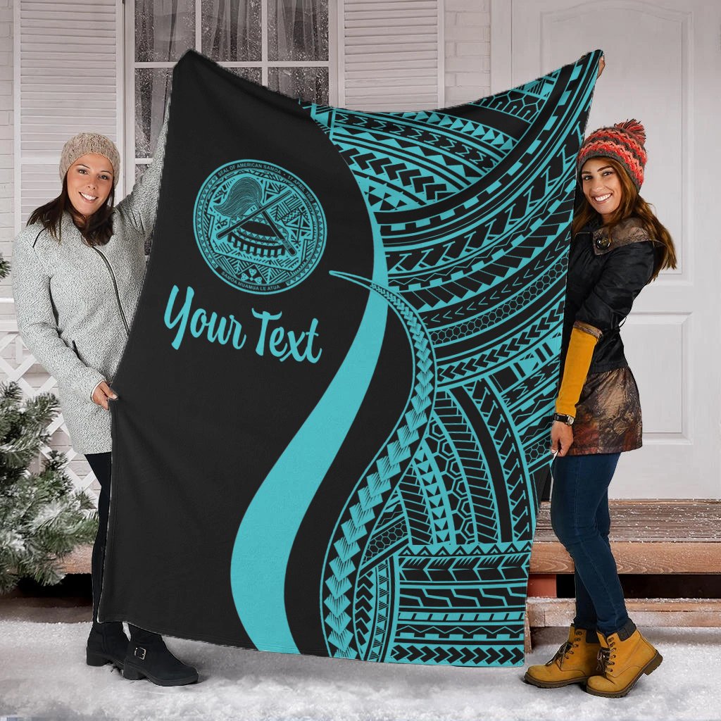 American Samoa Custom Personalised Premium Blanket - Turquoise Polynesian Tentacle Tribal Pattern White - Polynesian Pride