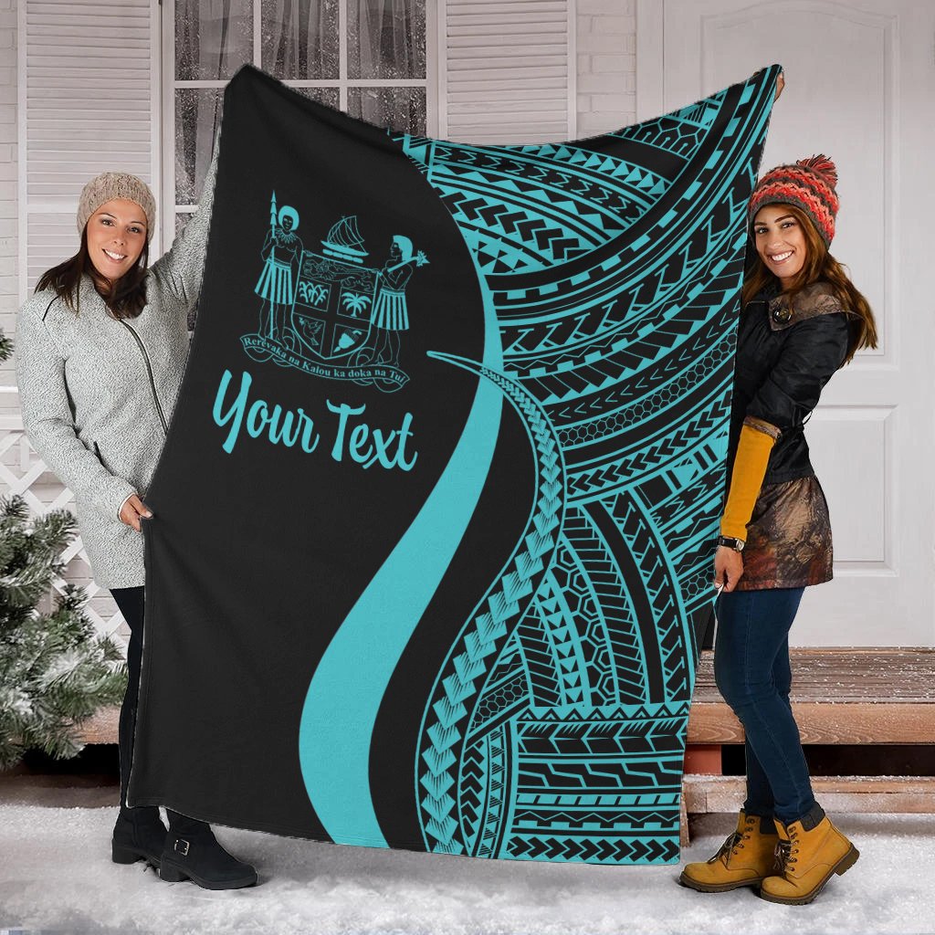 Fiji Custom Personalised Premium Blanket - Turquoise Polynesian Tentacle Tribal Pattern Crest White - Polynesian Pride