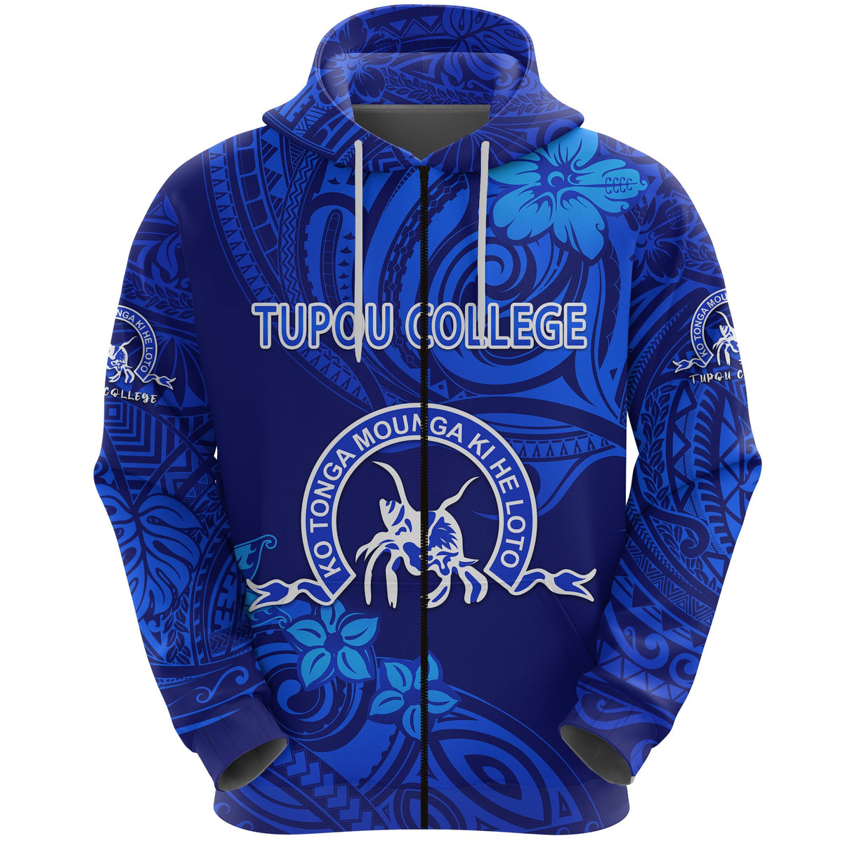 Custom Kolisi Ko Tupou College Tonga Zip Hoodie Unique Vibes Full Blue, Custom Text and Number - Polynesian Pride