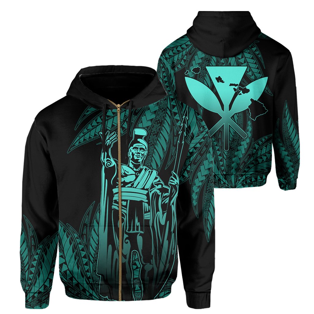 Hawaii King Polynesian Hoodie (Zip up) Durk Style Turquoise Unisex Turquoise - Polynesian Pride