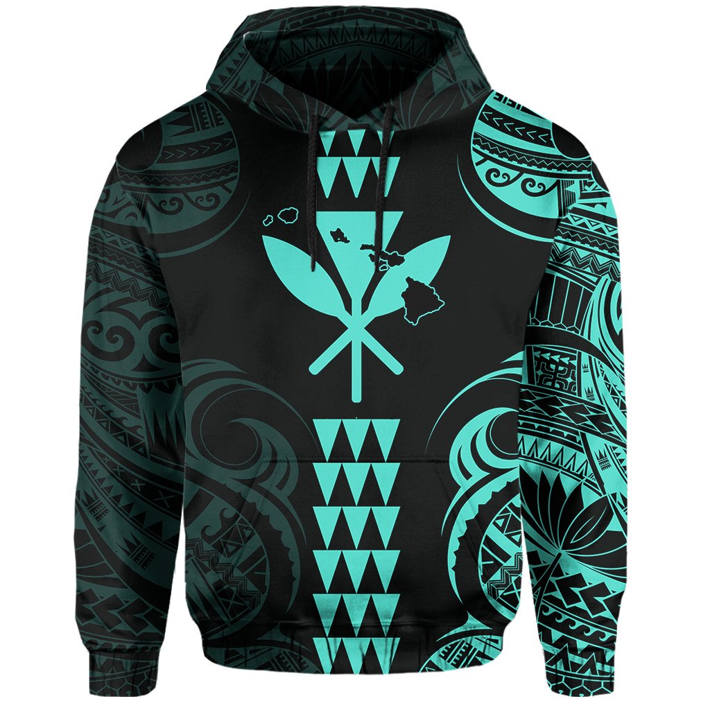 Kanaka Map Polynesian Kakau Hoodie Turquoise - Polynesian Pride