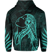 Polynesian Tropic Hula Girl Hibiscus Hawaii Zip Hoodie Turquoise - Polynesian Pride