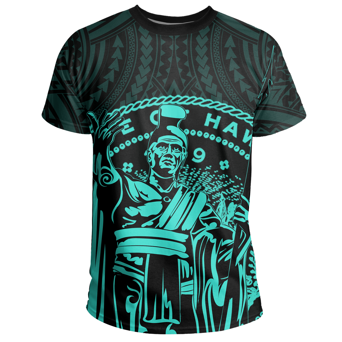 Hawaii King Coat of Arms Kanaka Map Polynesian T Shirt Turquoise - Polynesian Pride