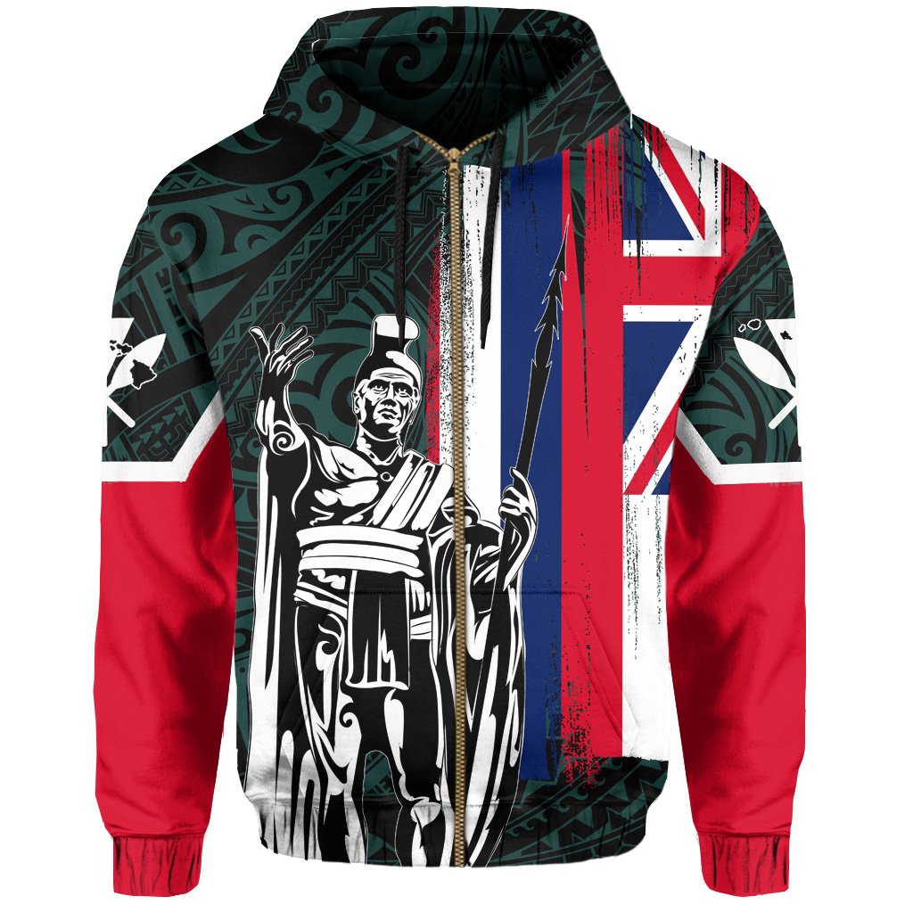 Hawaii King Flag Polynesian Hoodie (Zip up) Turquoise - Polynesian Pride
