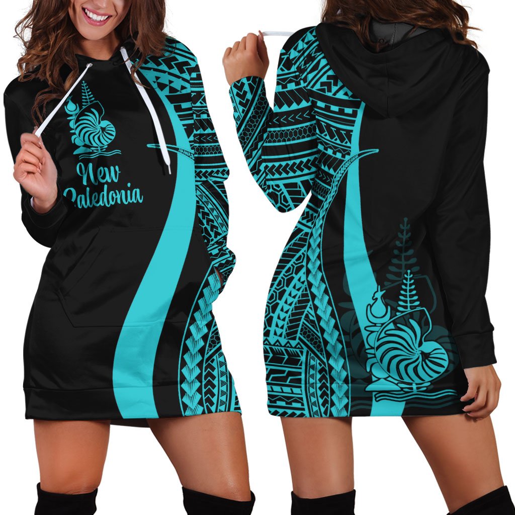 New Caledonia Women's Hoodie Dress - Turquoise Polynesian Tentacle Tribal Pattern Turquoise - Polynesian Pride
