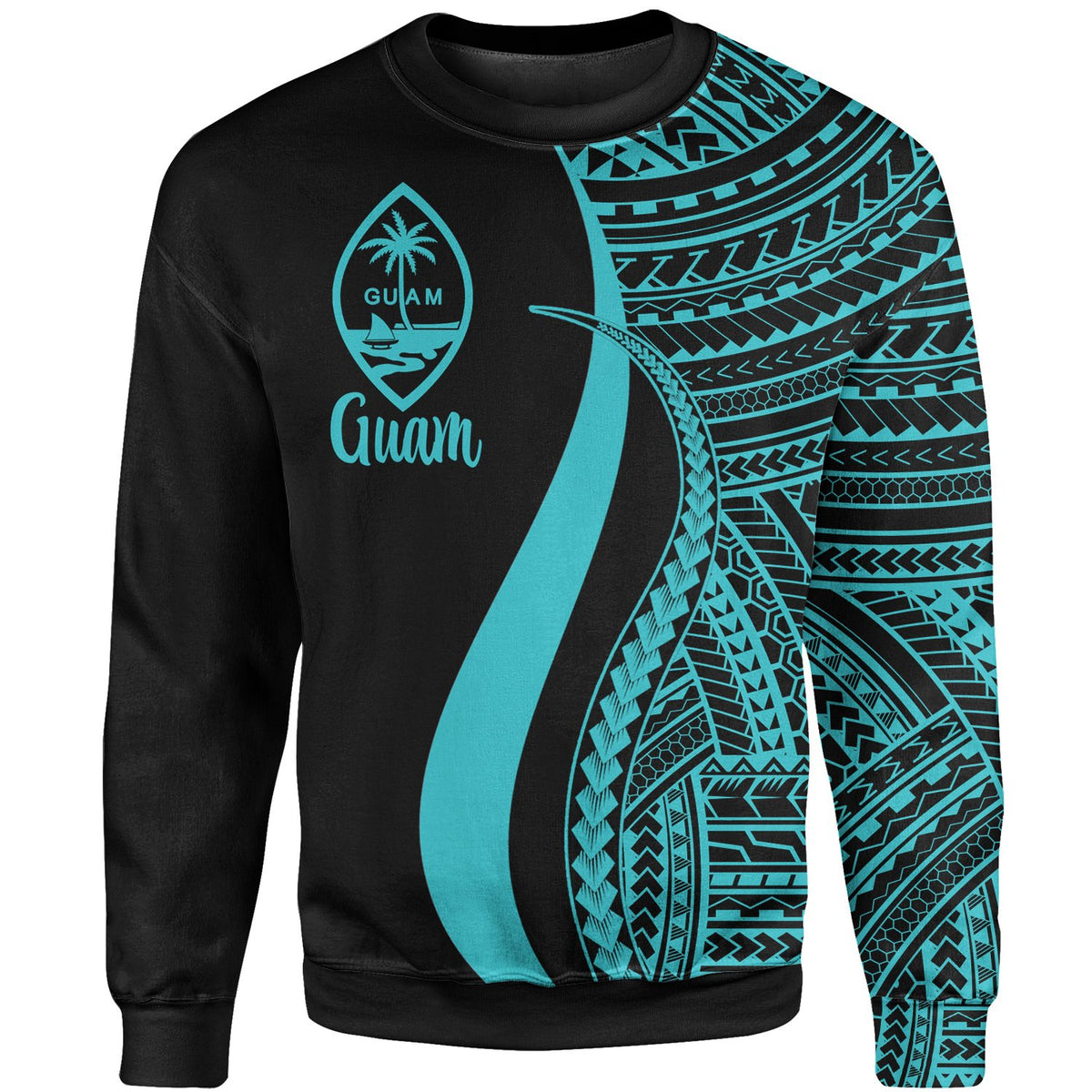 Guam Sweatshirt - Turquoise Polynesian Tentacle Tribal Pattern Unisex Turquoise - Polynesian Pride