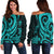 Tuvalu Women's Off Shoulder Sweater - Turquoise Tentacle Turtle Turquoise - Polynesian Pride