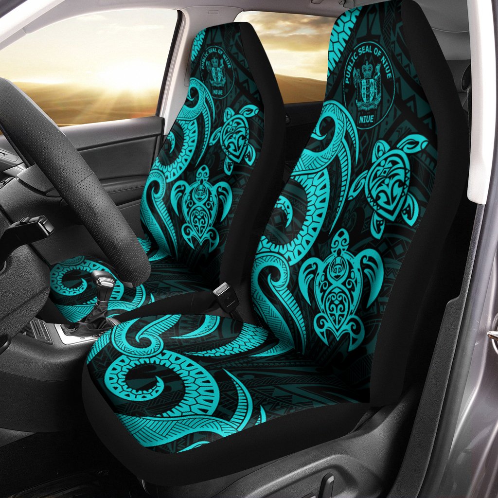 Niue Car Seat Covers - Turquoise Tentacle Turtle Universal Fit Turquoise - Polynesian Pride