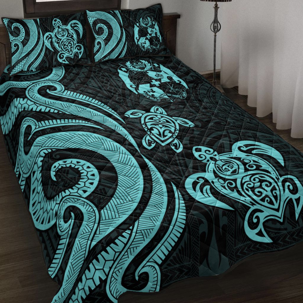 Tonga Quilt Bed Set - Turquoise Tentacle Turtle Turquoise - Polynesian Pride