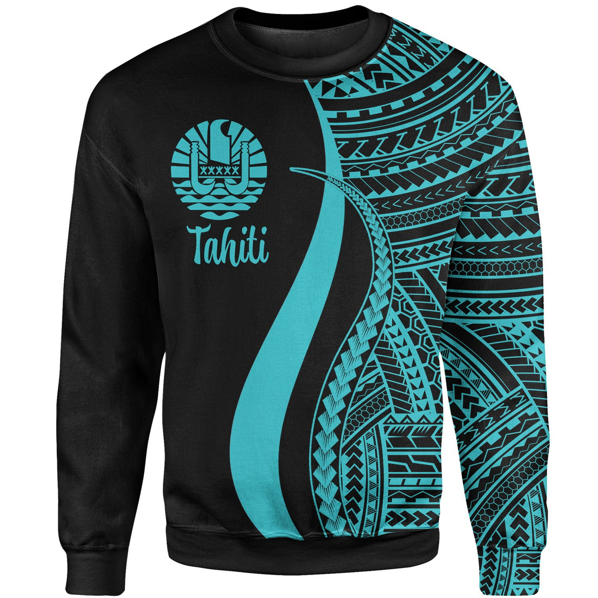 Tahiti Sweatshirt - Turquoise Polynesian Tentacle Tribal Pattern Unisex Turquoise - Polynesian Pride