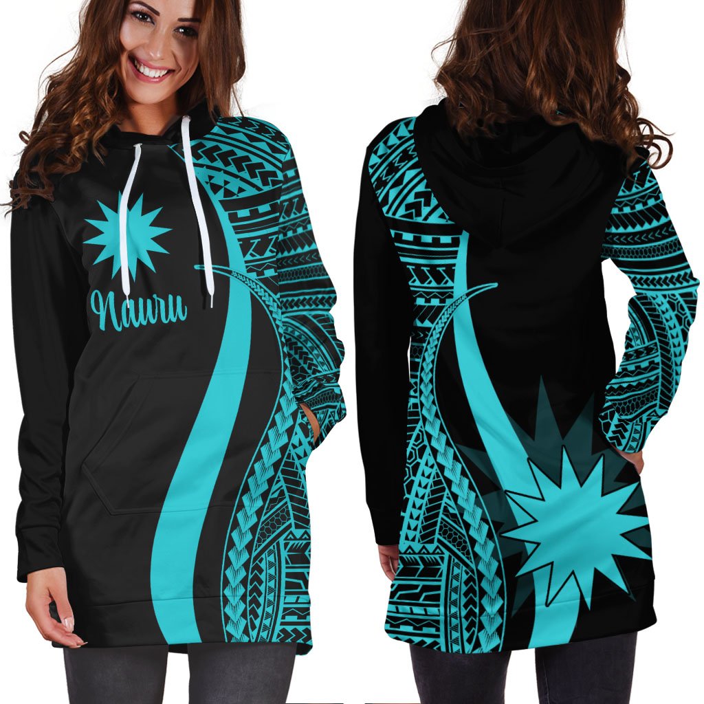 Nauru Women's Hoodie Dress - Turquoise Polynesian Tentacle Tribal Pattern - Polynesian Pride