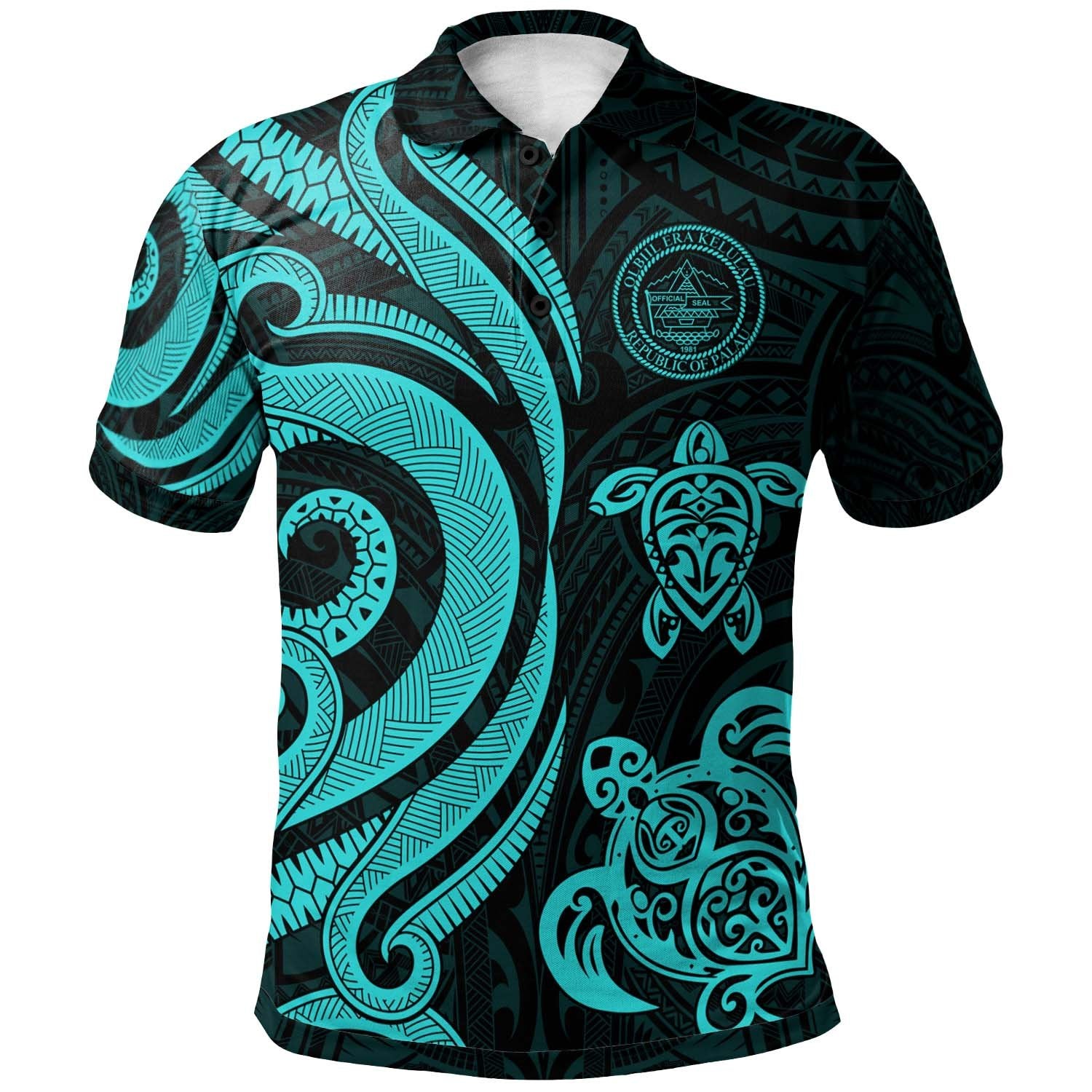 Palau Polo Shirt Turquoise Tentacle Turtle Unisex Turquoise - Polynesian Pride