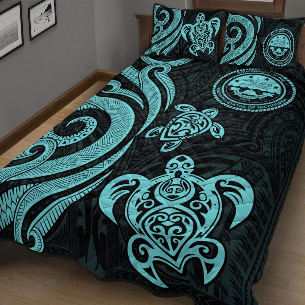 Federated States of Micronesia Quilt Bed Set - Turquoise Tentacle Turtle - Polynesian Pride
