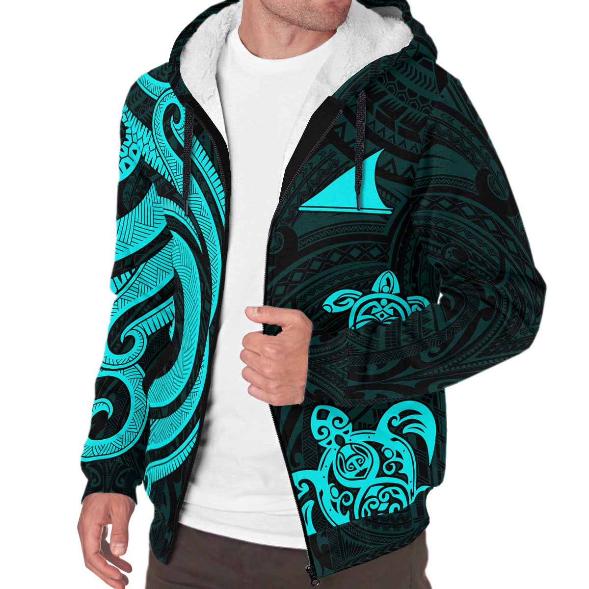 Tokelau Sherpa Hoodie - Turquoise Tentacle Turtle - Polynesian Pride