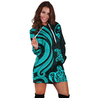 Guam Women Hoodie Dress - Turquoise Tentacle Turtle - Polynesian Pride