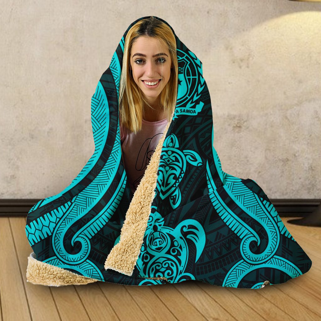 Samoa Hooded Blanket - Turquoise Tentacle Turtle - Polynesian Pride