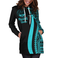 Marshall Islands Women's Hoodie Dress - Turquoise Polynesian Tentacle Tribal Pattern Crest - Polynesian Pride