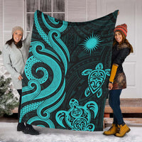Marshall Islands Premium Blanket - Turquoise Tentacle Turtle Crest - Polynesian Pride