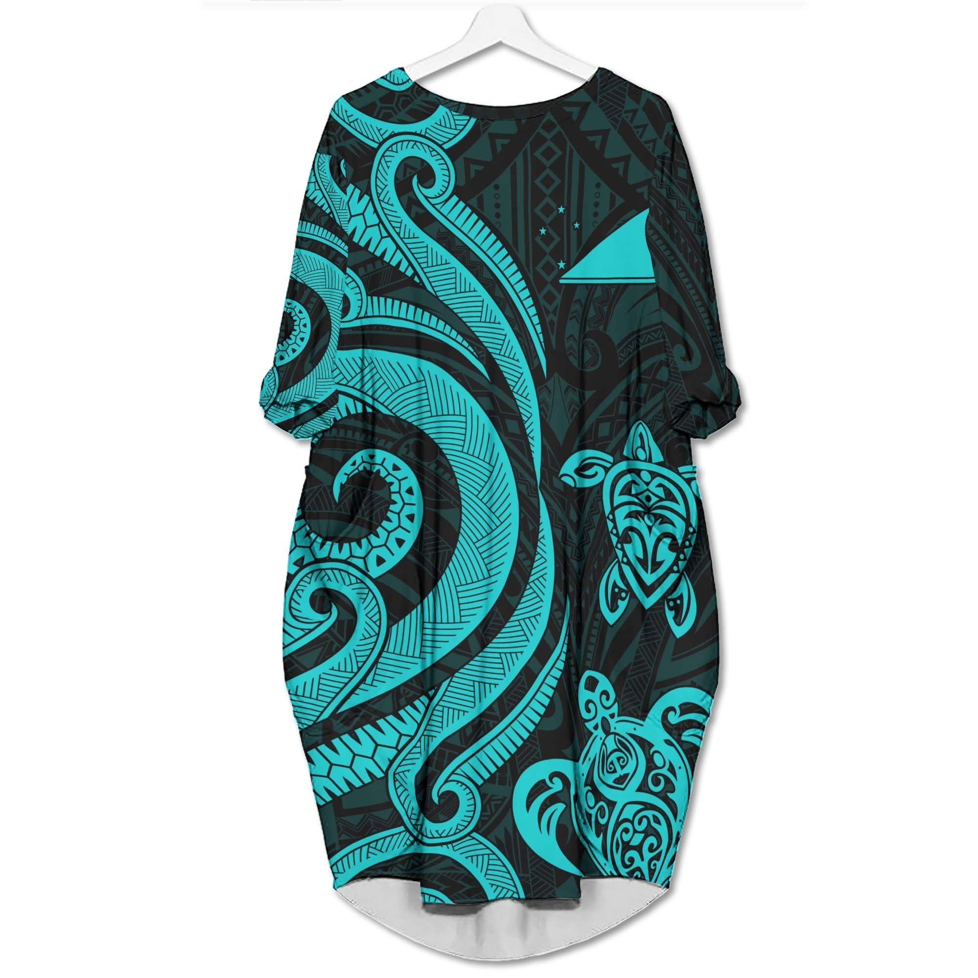Tokelau Batwing Pocket Dress - Turquoise Tentacle Turtle Women Turquoise - Polynesian Pride