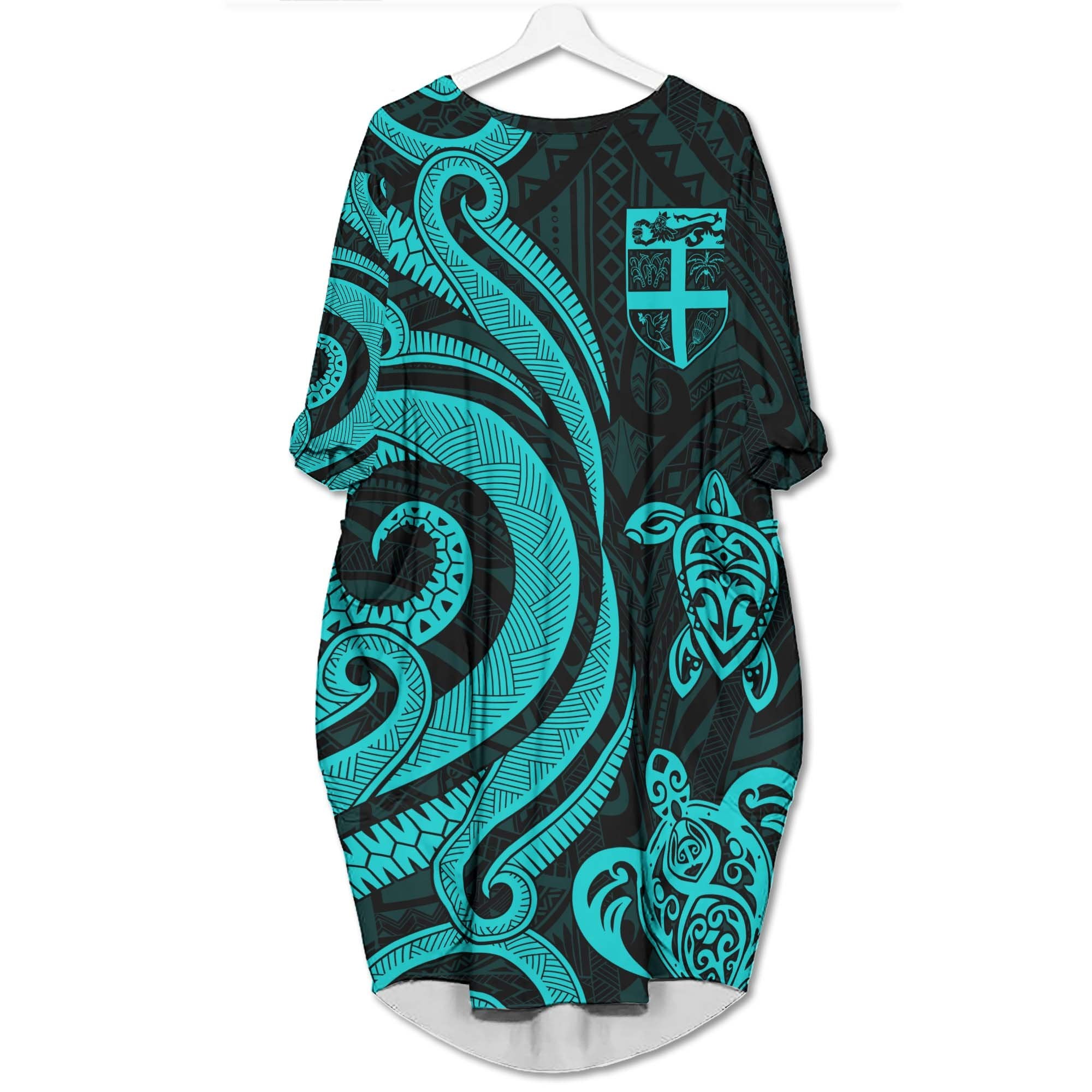Fiji Batwing Pocket Dress - Turquoise Tentacle Turtle Women Turquoise - Polynesian Pride