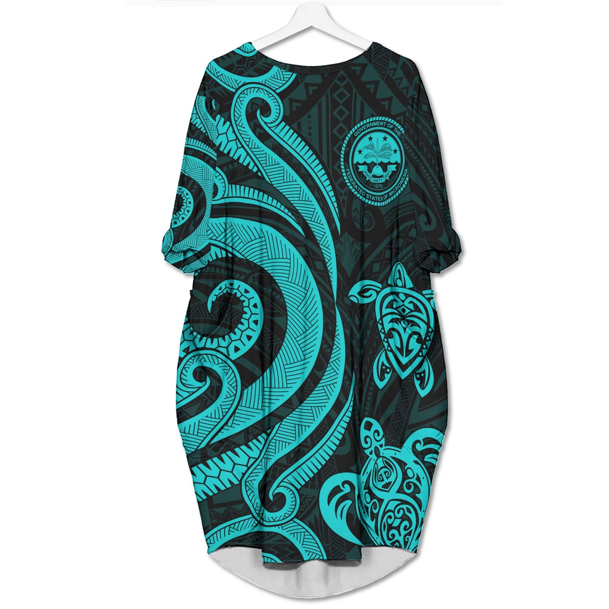 Federated States of Micronesia Batwing Pocket Dress - Turquoise Tentacle Turtle Women Turquoise - Polynesian Pride