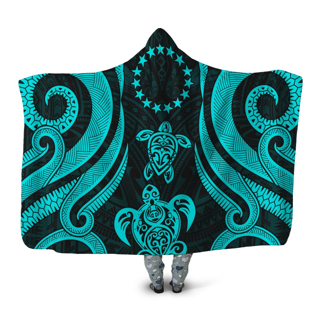 Cook Islands Hooded Blanket - Turquoise Tentacle Turtle Hooded Blanket Turquoise - Polynesian Pride