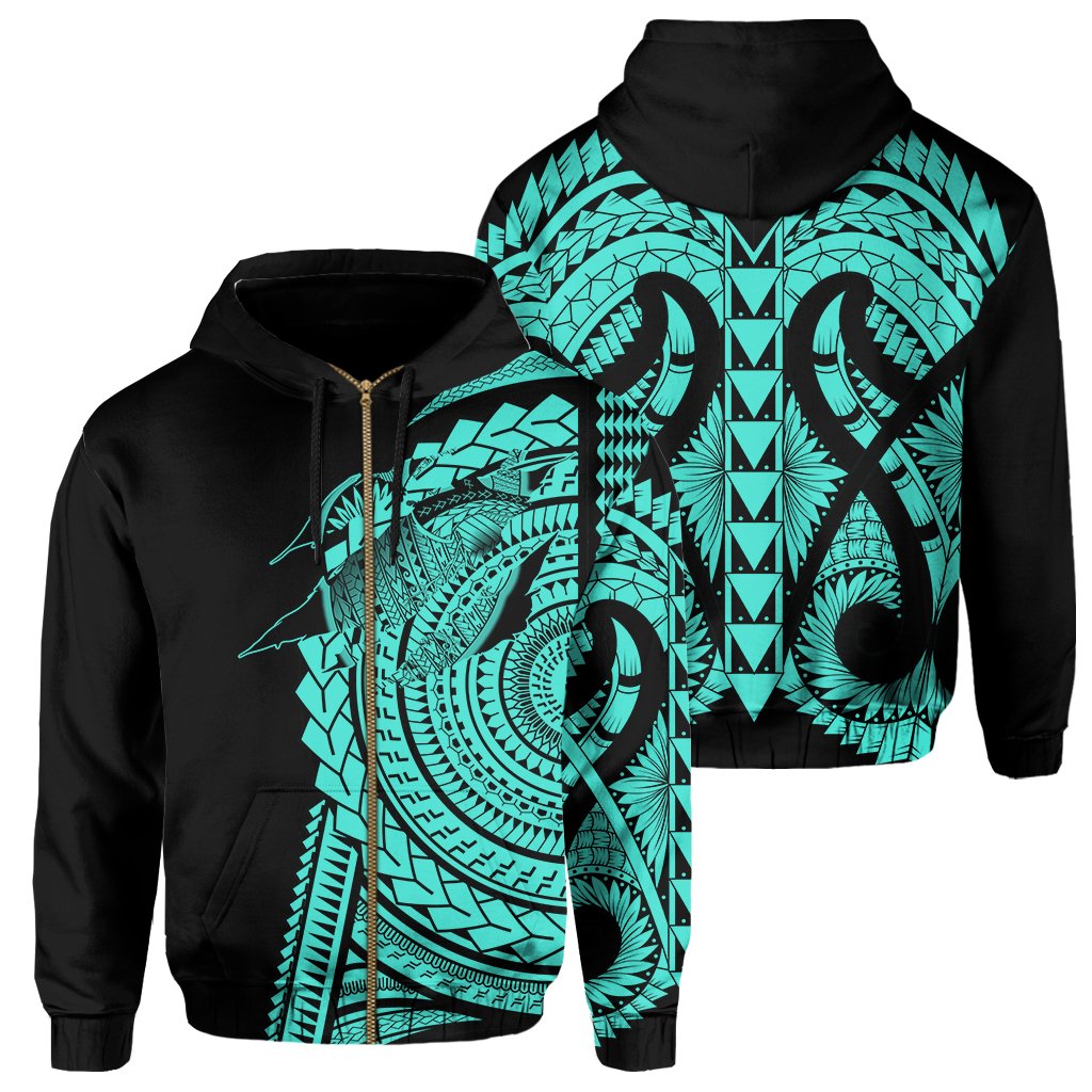 Hawaii Polynesian Zip Hoodie In My Heart Ryan Style Turquoise Unisex Turquoise - Polynesian Pride