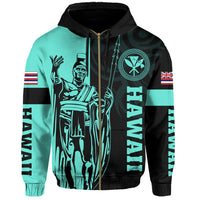 Hawaii King Polynesian Hoodie (Zip up) Lawla Style Turquoise - Polynesian Pride