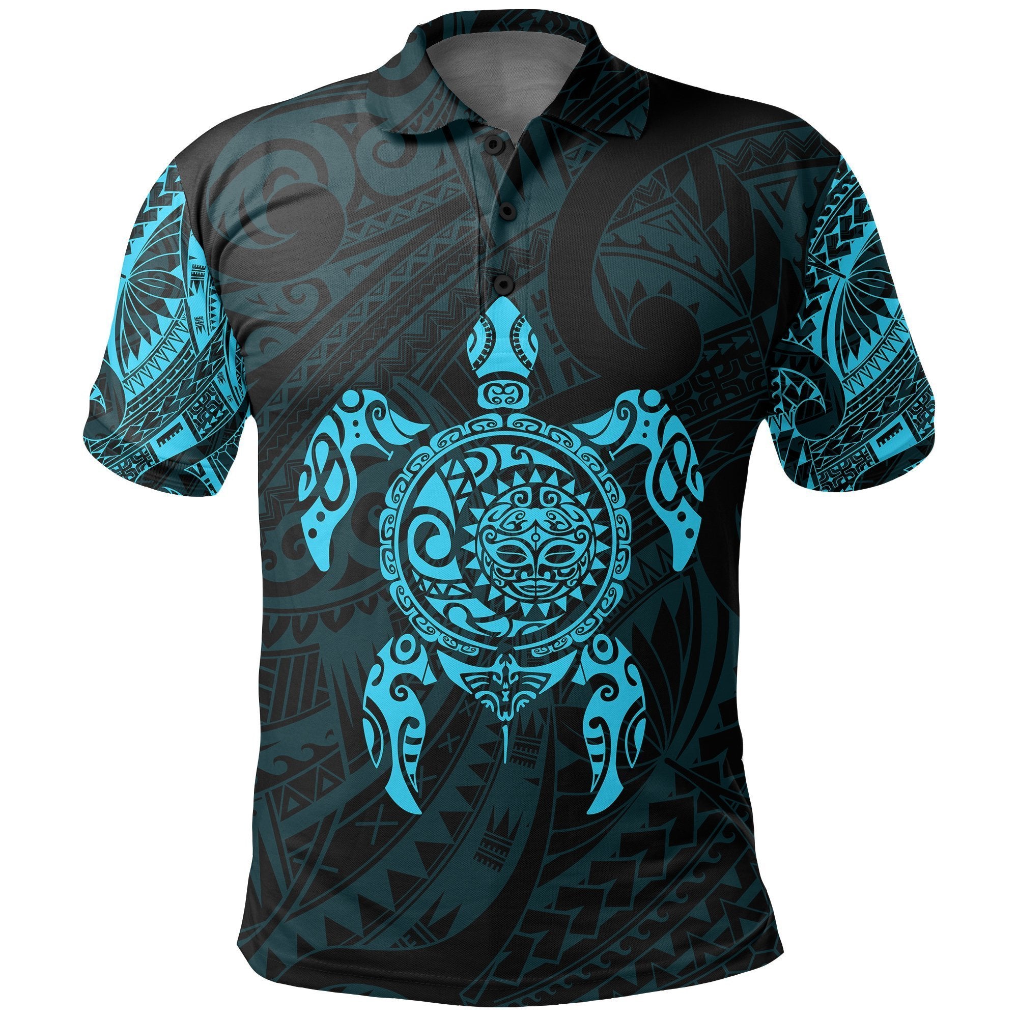 New Zealand Maori Polo, Polynesian Turtle Tattoo Polo Shirt Blue Unisex Black - Polynesian Pride