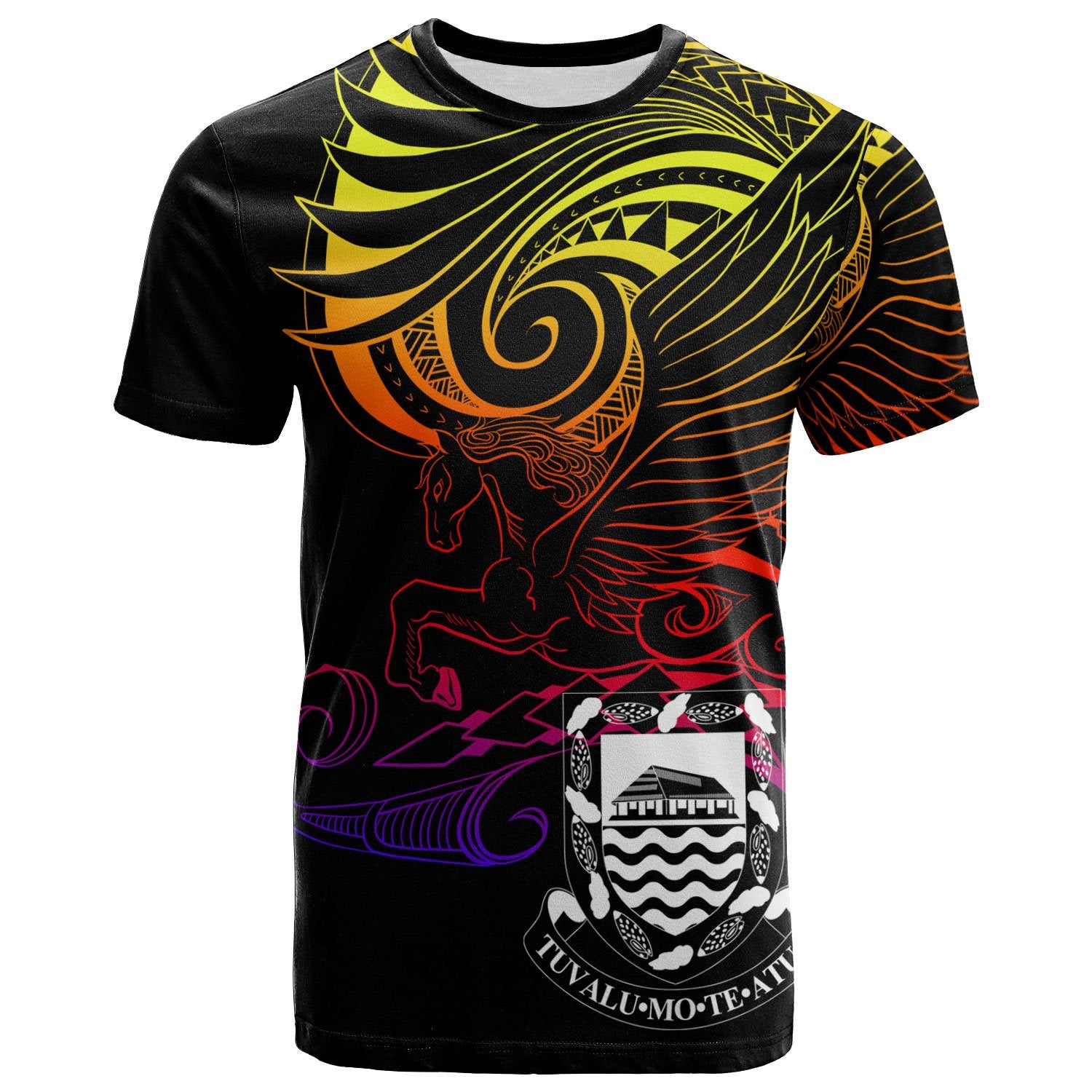 Tuvalu T Shirt Pegasus Gradient Colorful Style Unisex Black - Polynesian Pride