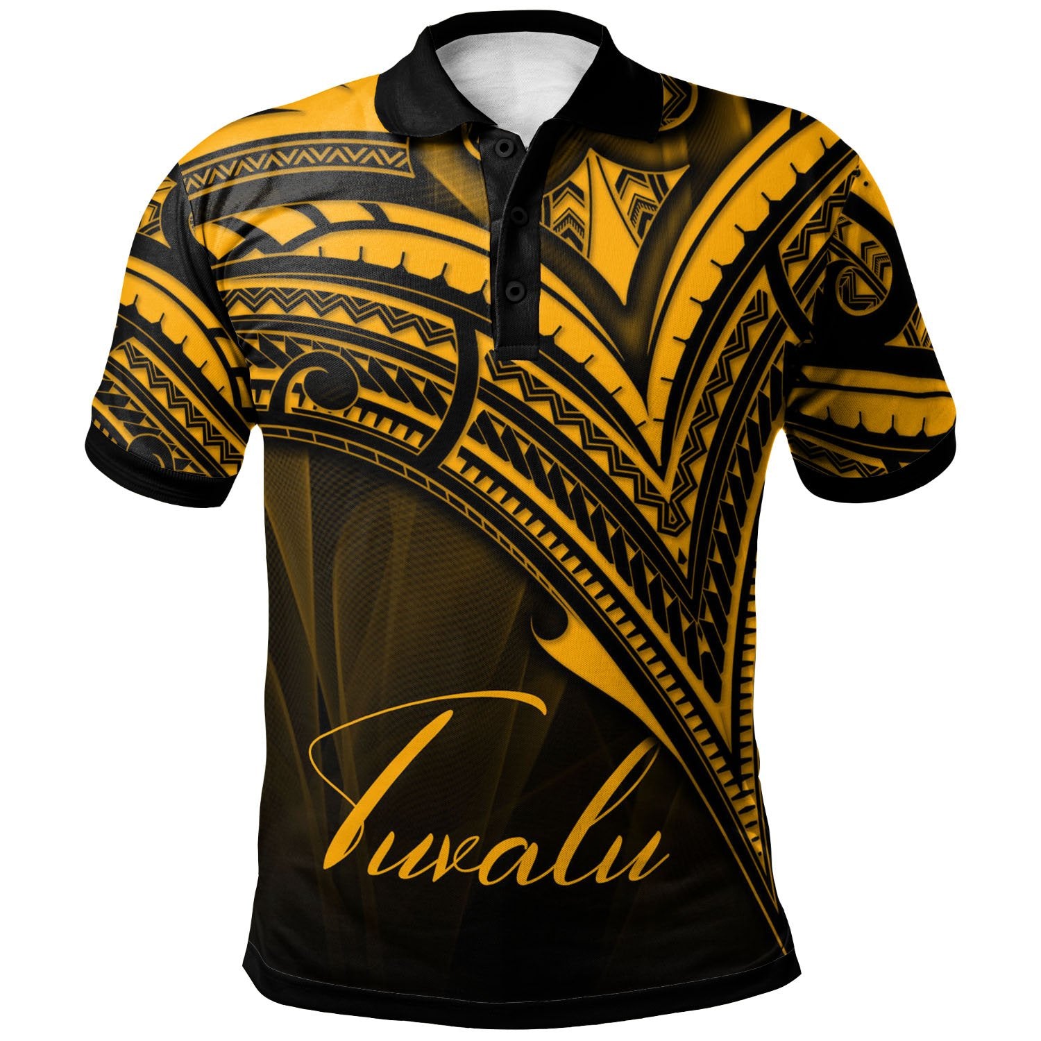 Tuvalu Polo Shirt Gold Color Cross Style Unisex Black - Polynesian Pride