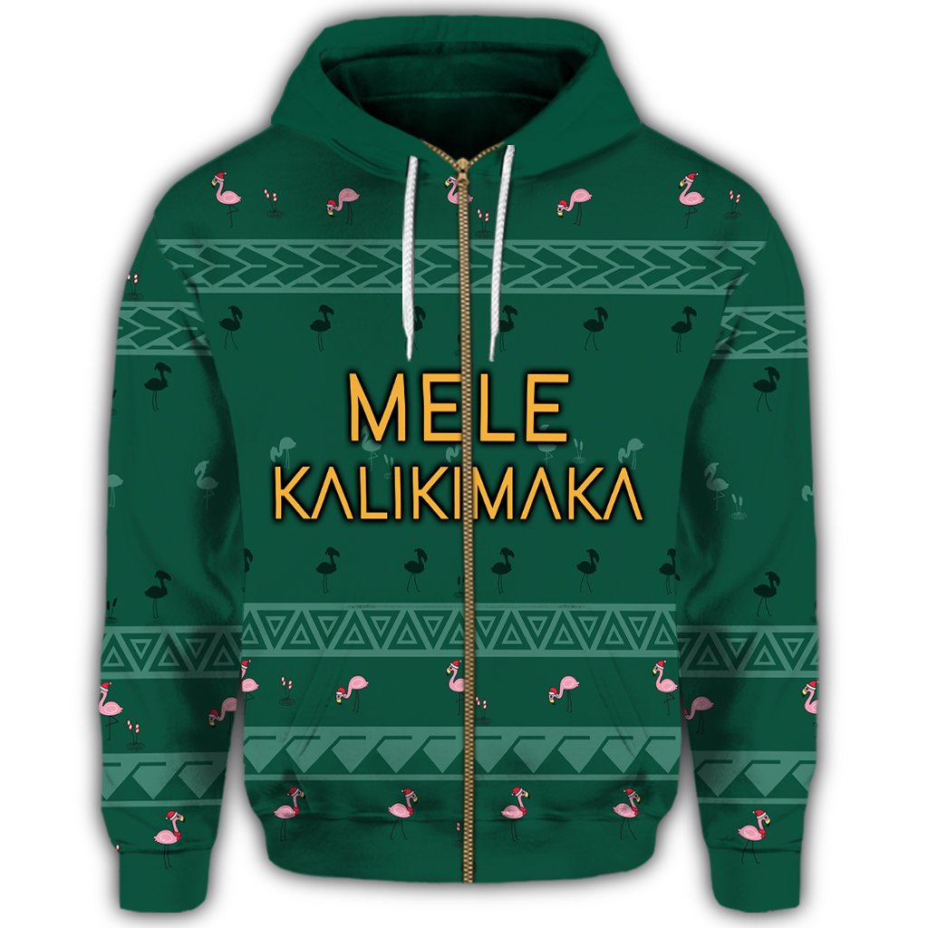 Hawaiian Map Polynesian Mele Kalikimaka Flamingo Christmas Hoodie Zip - Polynesian Pride